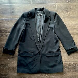 MANGO Women Black Blazer 3/4 Sleeved Lightweight
